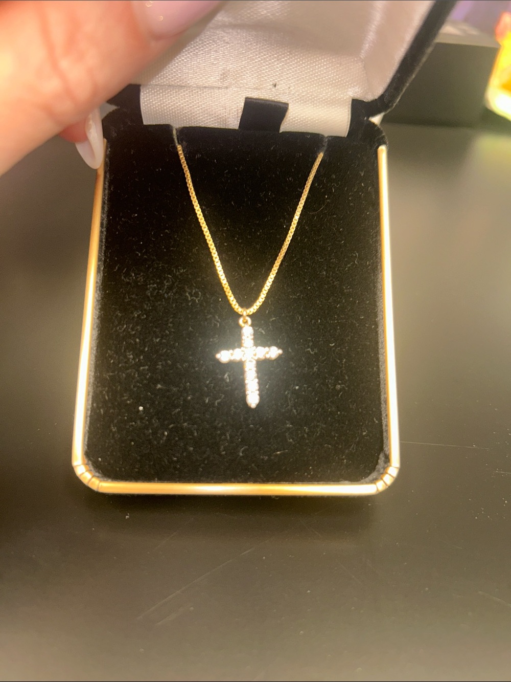 Dainty 14k gold plated cross necklace with box chain